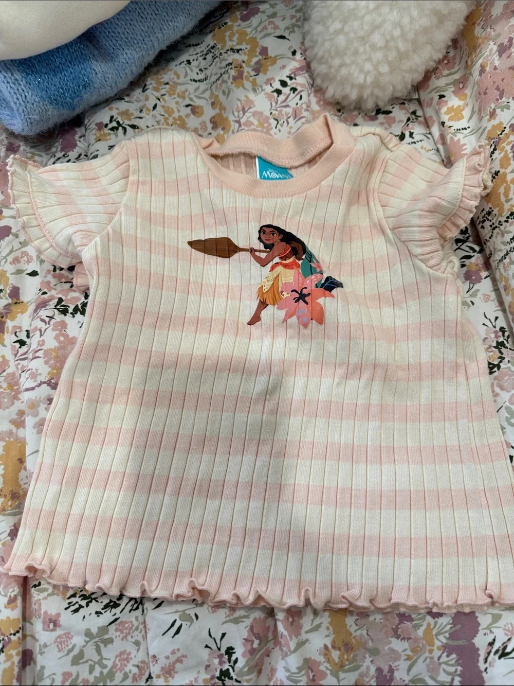 Disney Pink & Cream Striped Moana Ribbed Romper